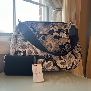 Black and white floral Vera Bradley bag with free black new with tag card case